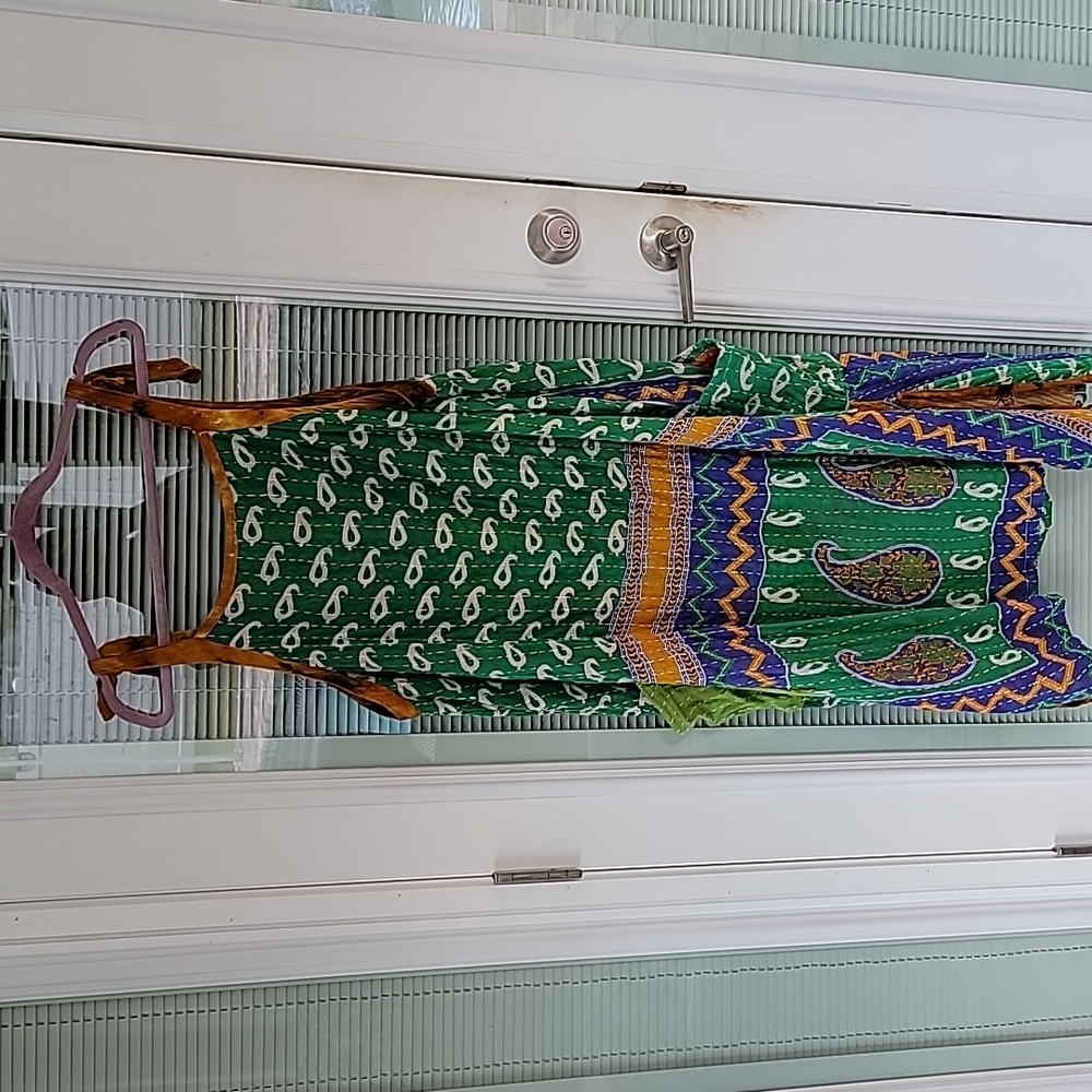 Kantha Cotton Tie-Shoulder Dress OS Can Be Reversed - Picture 5 of 9
